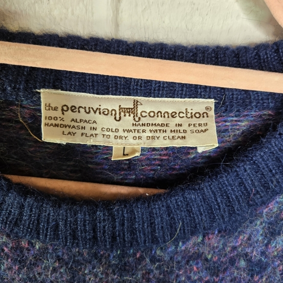 vtg 90s Peruvian Connection Pure Alpaca Blue Jacquard Pattern Crewneck Sweater - Picture 4 of 8